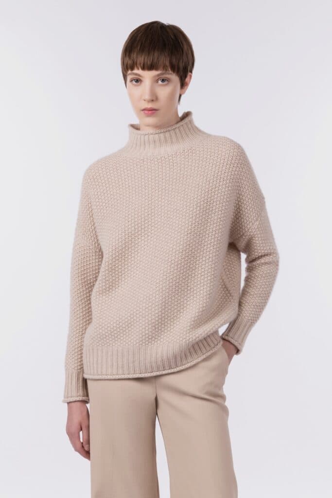 Moss Stitch Pullover with funnel Neck