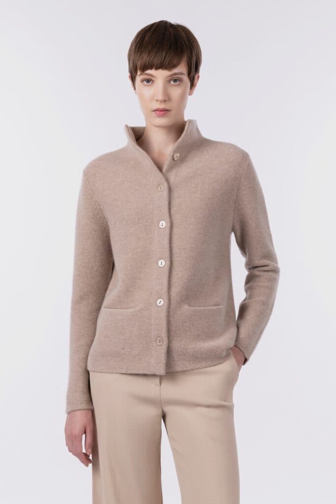 Stand collar cardigan with pockets