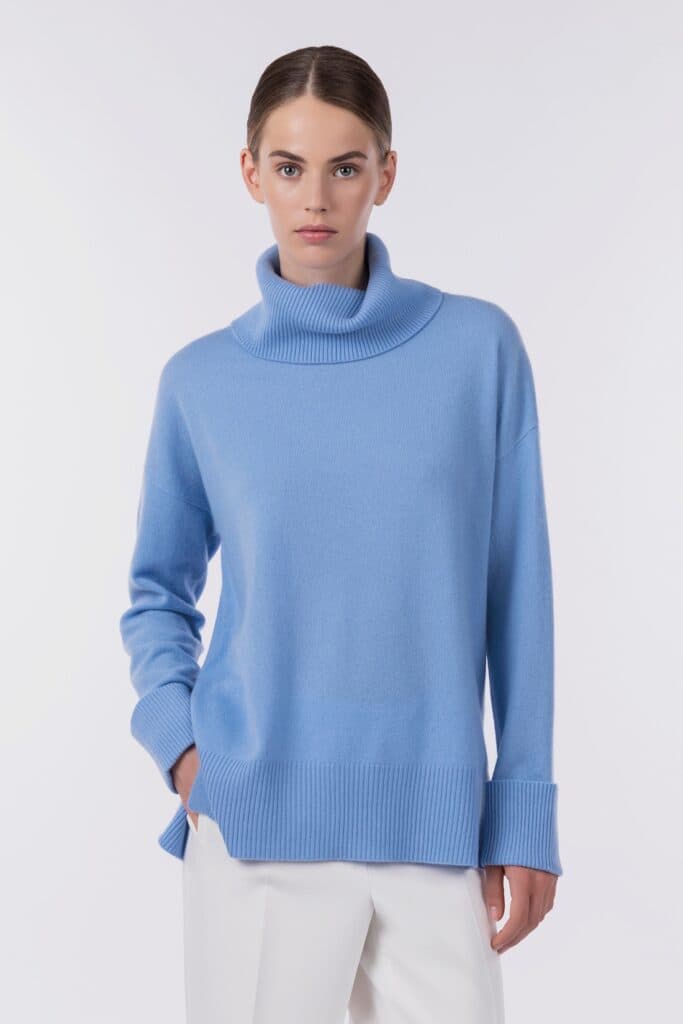 Asymmetrical cowl neck pullover cashmere