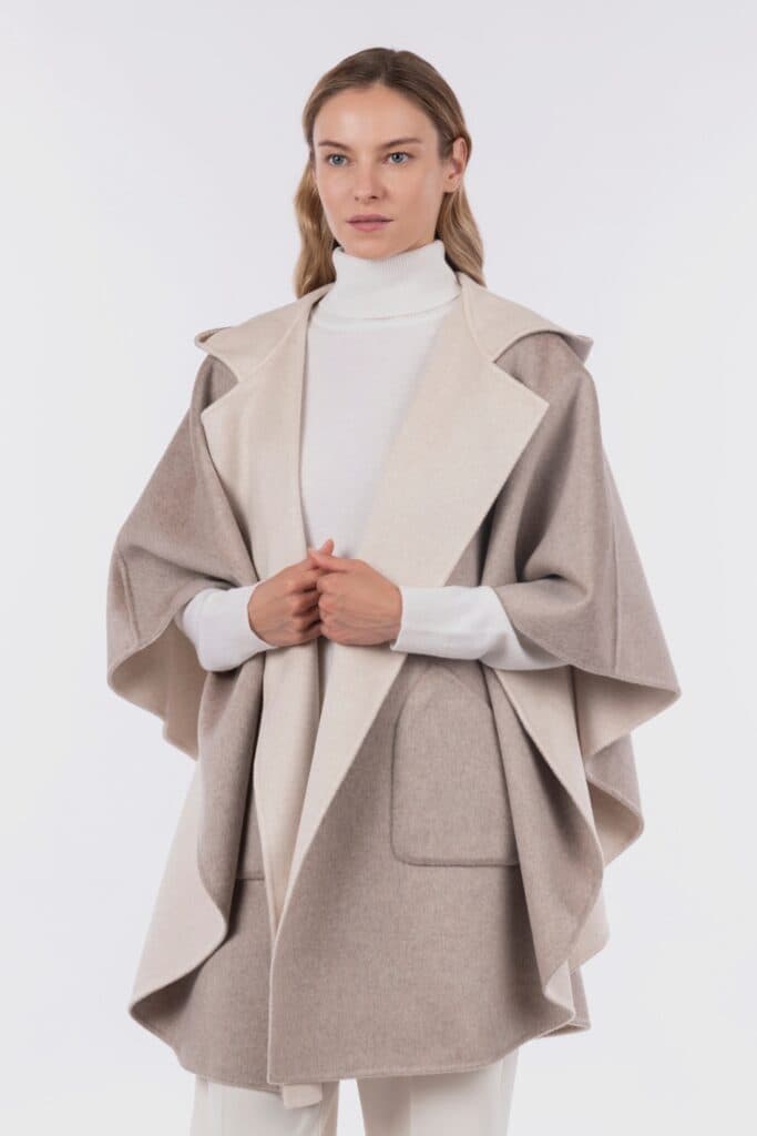Hooded cashmere cape