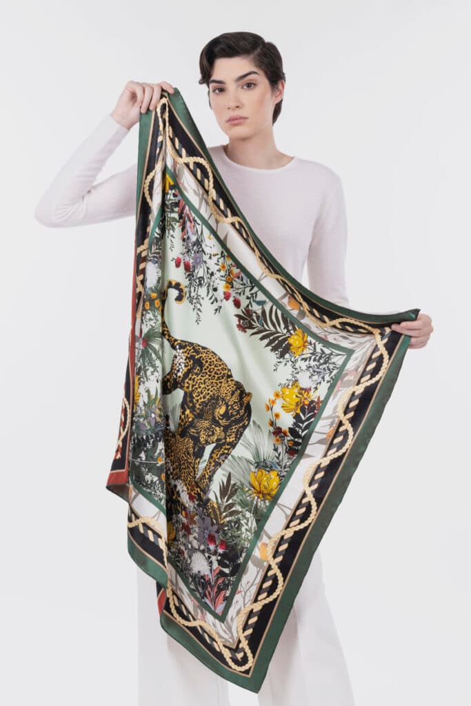 Printed Pure Silk Foulard 90×90 cm